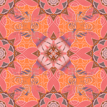 Flower pattern seamless on pink, orange and neutral colors, hand-drawn chamomiles, daisies. Repeating floral backdrop, Elegant pink, orange and neutral flowers wallpaper.のイラスト素材