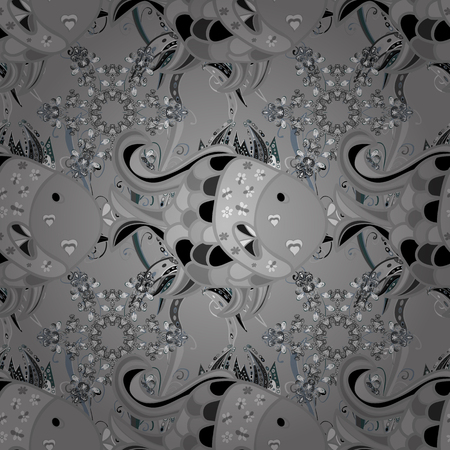 Vector floral pattern in doodle style with flowers. Gentle, cute floral background. Flowers on gray, neutral and black colors.のイラスト素材