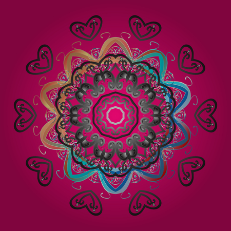 Isolated nice snowflakes on colorful background.Vector illustration. Snowflakes radial magenta, gray and blue colors.のイラスト素材