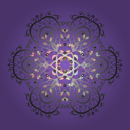 Beautiful vector violet, gray and white snowflakes isolated on a colorful background. Illustration. Snowflakes, snowfall. Falling Christmas stylized snowflakes.のイラスト素材
