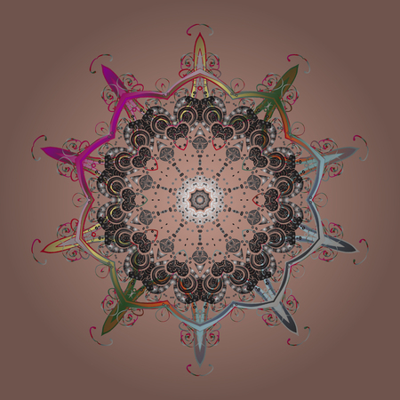 Beautiful vector neutral, gray and brown snowflakes isolated on a colorful background. Snowflakes, snowfall. Falling Christmas stylized snowflakes. Illustration.のイラスト素材