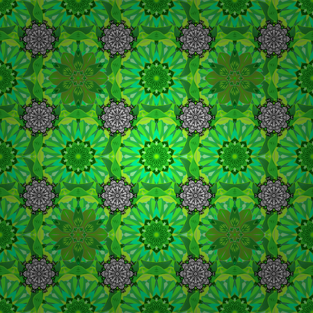 Flat Flower Elements Design. Floral seamless pattern background, summer flowers. Colour Spring Theme seamless pattern Background. Flowers on green, black and white colors.のイラスト素材