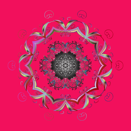 Different snowflake collection vector, winter elements on a magenta, gray and pink colors. Vector christmas abstract colorful background with cute snowflake.のイラスト素材