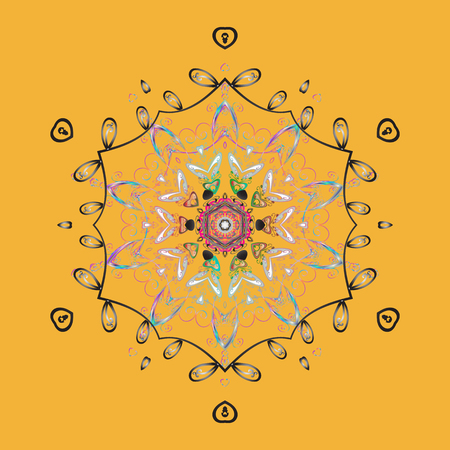 Snowflakes radial yellow, gray and neutral colors. Isolated nice snowflakes on colorful background.Vector illustration.のイラスト素材