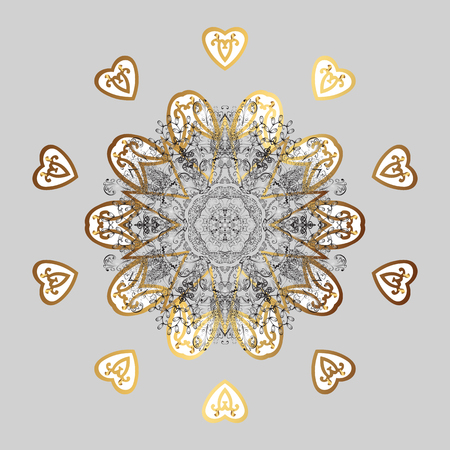 New year snowflake. Nice abstract snowflakes vector design. Flat snow doodle icons, snow flakes silhouette in gray, white and brown colors for christmas banner, cards.のイラスト素材