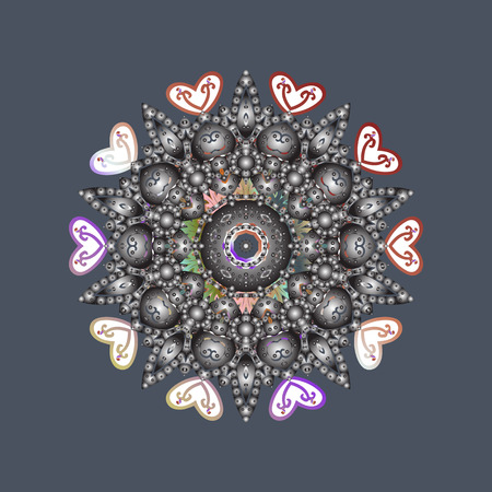 Contour blue, gray and white mandala shaped snowflakes for art therapy style zen drawing. Hand-drawn, stylish doodle in tatto style, fabric design and cards in Vector illustration.のイラスト素材