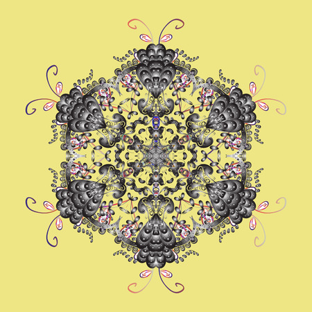 Fine winter ornament. Colorful snowflakes Vector illustration. Isolated of vector yellow, gray and neutral snowflake.のイラスト素材