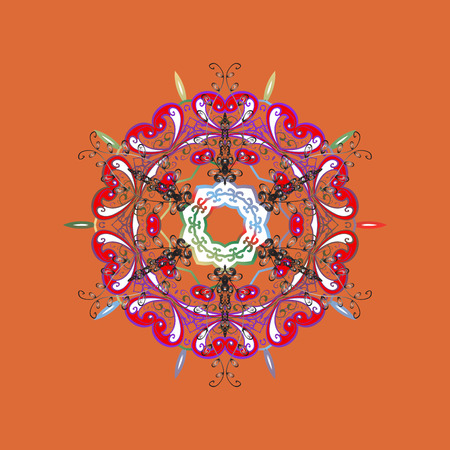 Snowflakes radial orange, red and white colors. Isolated nice snowflakes on colorful background.Vector illustration.のイラスト素材