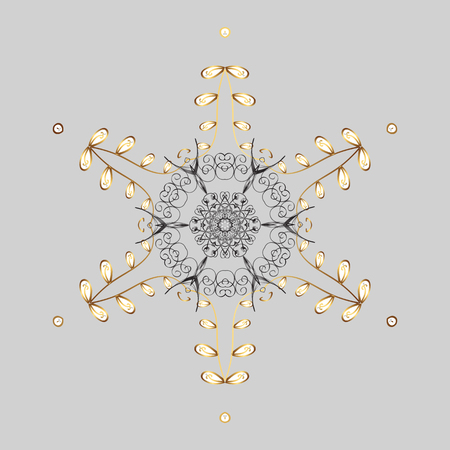 Holiday design for Christmas, New Year fashion prints. Christmas background with snowflakes abstract background. Cute design. Vector illustration. Gray, white and yellow snowflakes.のイラスト素材