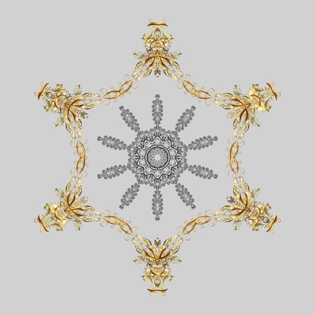 Vector illustration. Decorative christmas background with bokeh gray, brown and beiges and snowflakes.のイラスト素材