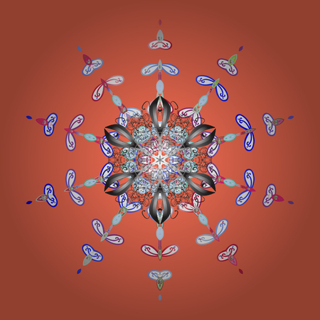 Orange, gray and white colors with snowflakes. Isolated cute snowflakes on colorful background. Vector illustration.のイラスト素材