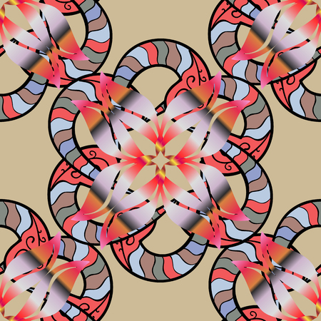 Elegance seamless pattern with ethnic flowers on beige, neutral and pink colors. Raster Floral Illustration in cute textile.のイラスト素材