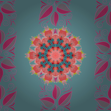 Seamless background pattern. Raster stock. Watercolor, hand drawn. Flowers on blue, pink and magenta.のイラスト素材