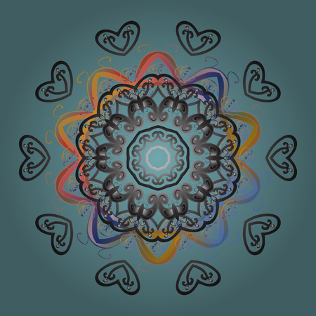 Fine snowflake. Isolated cute snowflakes on colorful background. Raster illustration. Round raster snowflake. Abstract winter blue, gray and neutral ornament.のイラスト素材