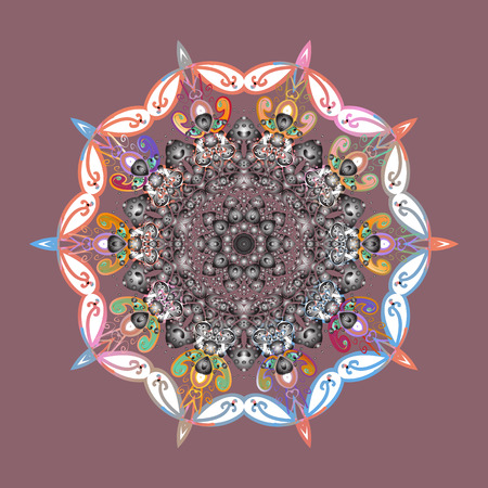 Abstract mandala or whimsical snowflake line art design. Isolated cute snowflakes on colorful background. Raster illustration.のイラスト素材