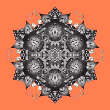 Flat lay. Winter pattern made of snowflake on orange, gray and neutral colors. Winter concept. Raster illustration.のイラスト素材