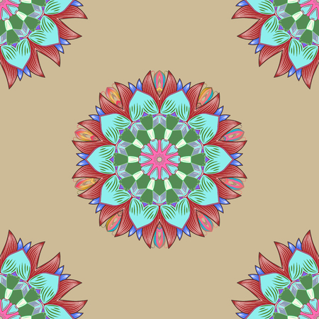 mandala flower pattern on beige background, Vector illustration.のイラスト素材