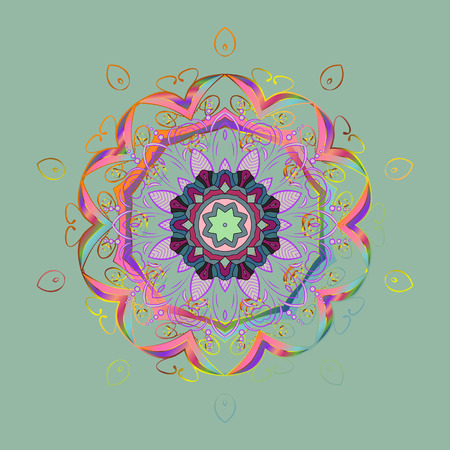 Contour neutral, pink and violet mandala shaped snowflakes for art therapy style zen drawing. Hand-drawn, stylish doodle in tatto style, fabric design and cards in Vector illustration.のイラスト素材
