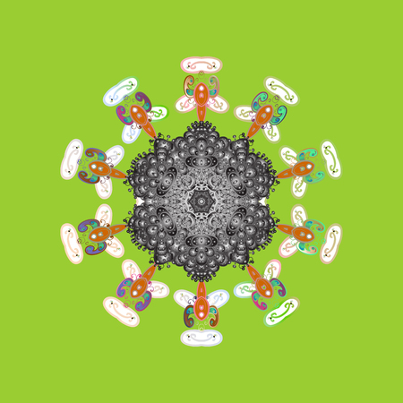 Repeated texture for surface, wrapping paper, Snowflake on green, gray and white colors. Winter snowflakes, vector background.のイラスト素材