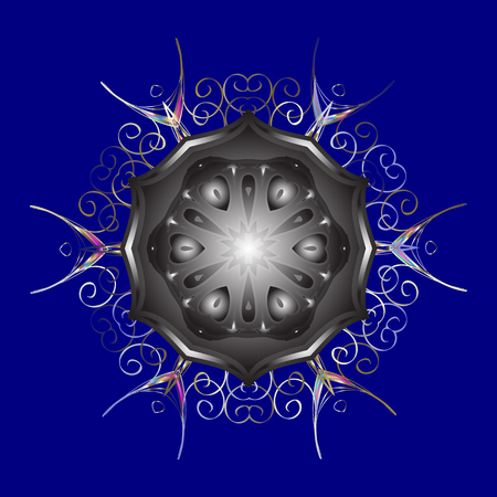 Isolated cute snowflakes on colorful background. Vector illustration. Blue, gray and brown colors with snowflakes.のイラスト素材