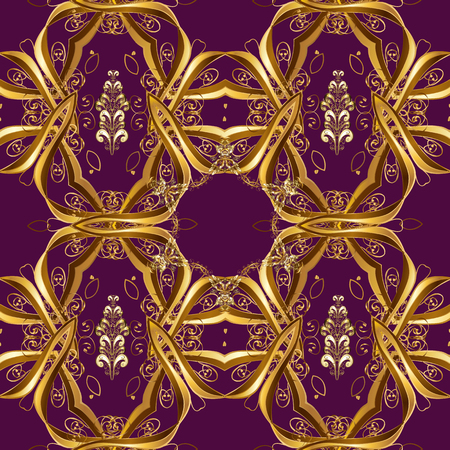 Classic vintage background. Seamless classic vector purple, brown and yellow and golden pattern. Traditional orient ornament.のイラスト素材