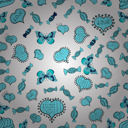 Vector fancy love shape seamless pattern background. Valentines Day. White, blue and black.のイラスト素材