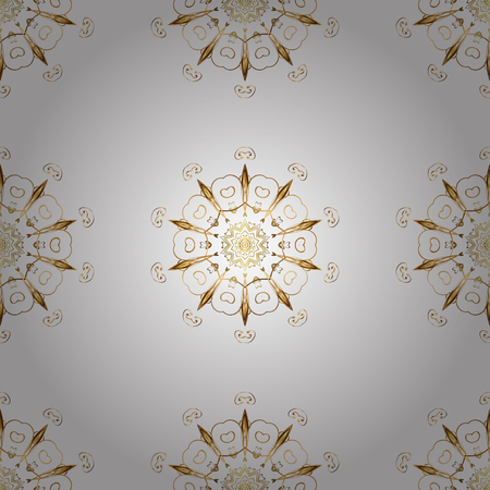 Seamless pattern oriental ornament. Floral tiles.  golden textile print.  Golden pattern on white and yellow colors with golden elements.のイラスト素材