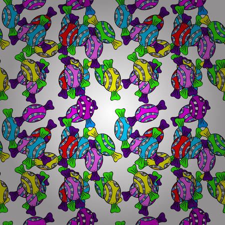 Vector illustration. Seamless pattern of sweet candy on white, black and green colors.のイラスト素材