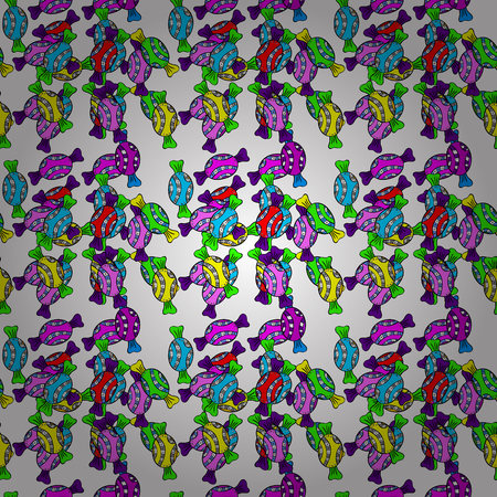 Watercolor sweets candies on white, black and blue colors. Candy vector doodle seamless pattern.のイラスト素材