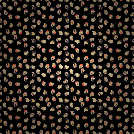 Seamless cupcakes hand drawn seamless pattern. Decorative wallpaper, good for printing. Romantic ornament, backdrop design. Colorful background vector with collection of confectionery.のイラスト素材