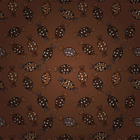 Candy vector doodle. Seamless pattern with watercolor sweets candies. On brown, black and white colors.のイラスト素材
