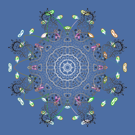 Snowflake mandala design icon on blue background, raster illustration.のイラスト素材