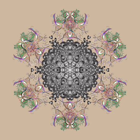 Trendy stylized snowflakes and elements memphis cards. Superb design poster, cover, card design in beige, gray and green colors. Retro style texture, abstract winter elements. Snowflakes design.のイラスト素材