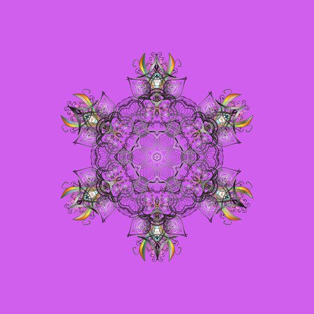 Abstract wallpaper, wrapping decoration. Violet, gray and neutral snow on violet, gray, neutral colors. Symbol of winter, Merry Christmas holiday, Happy New Year celebration Raster. Snowflake simple.のイラスト素材