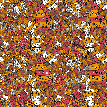 Tribal art print, vintage background. Background texture, wallpaper, theme in yellow, black and pink colors. Abstract ethnic vector seamless pattern.のイラスト素材