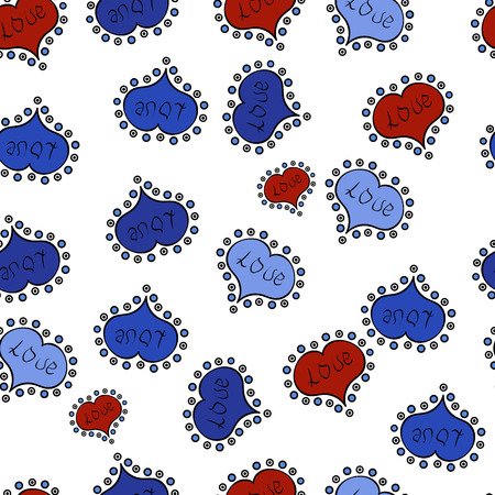 Seamless Hand Drawn Doodles. Vector. Elements on white, blue, black colors. Sketch Valentine. Wedding Romantic Love Graphics. Pattern for wrapping, cover. Typography lettering poster. Valentines Day.のイラスト素材