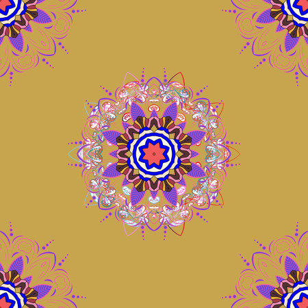 Yellow, pink, violet, neutral and blue. Vector Mandala with hand drawn elements and flowers.のイラスト素材