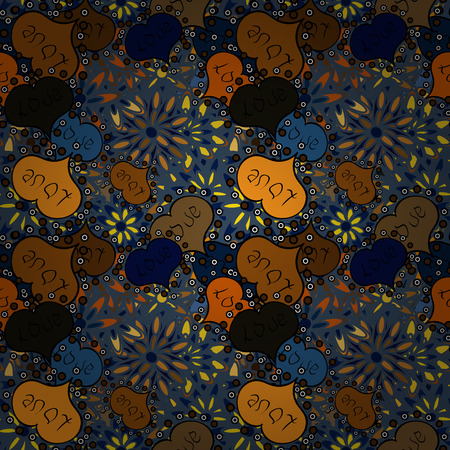 Doodles. Valentine card love hearts on blue, brown, black, orange and gray colors. Seamless Heart love. Graphic hearts love. Hand drawn loves hearts. Sketch designed loves heart. Vector design. Grungeのイラスト素材