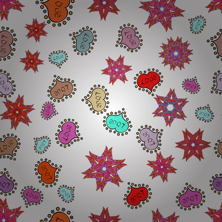 White, pink, orange, black, neutral. Vector. Seamless pattern Beautiful handdrawn seamless with hearts. Perfect design element for sketch, textile. Festive love background. Happy Valentine':s Day.のイラスト素材