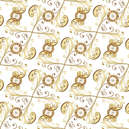 Ornate vector decoration. Luxury, royal and Victorian concept. Vintage baroque floral seamless pattern in gold over white, beige and yellow. Golden element on white, beige and yellow colors.のイラスト素材