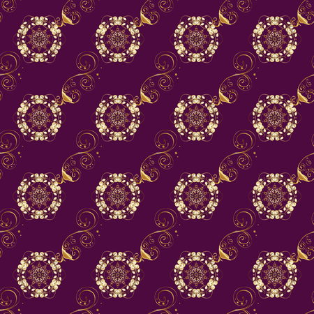 Ornate decoration. Vector vintage baroque floral seamless pattern in gold. Luxury, royal and Victorian concept. Golden pattern on a purple, brown and white colors with golden elements.のイラスト素材