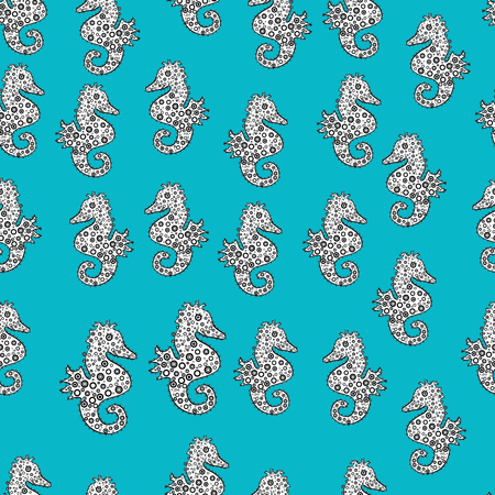 Seamless pattern Print. Doodles blue, white and black on colors. Fashionable fabric pattern. Vector.のイラスト素材