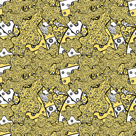 Abstract ethnic vector seamless pattern. Tribal art print, vintage background. Background texture, wallpaper, theme in yellow, black, white, gray and neutral colors.のイラスト素材