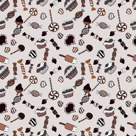 On gray, black and brown colors. Vector. Colorful Candy seamless.のイラスト素材