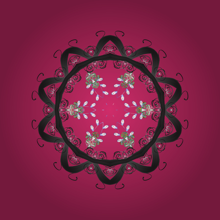 Snowflakes radial magenta, gray and neutral colors. Isolated nice snowflakes on colorful background.Vector illustration.のイラスト素材