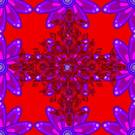 Scenic flower pattern on red, purple and violet colors. Floral composition, hand painted, delicate template. Stylish invitation for valentines day and greeting card concept. Top view, soft style.のイラスト素材