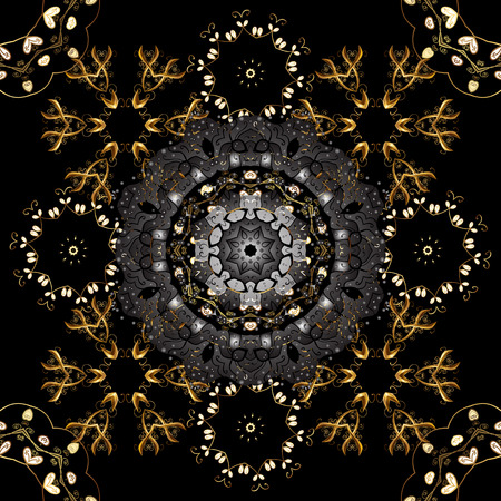 Golden pattern on black, gray and brown colors with golden elements. Seamless classic golden pattern. Vector traditional orient ornament.のイラスト素材