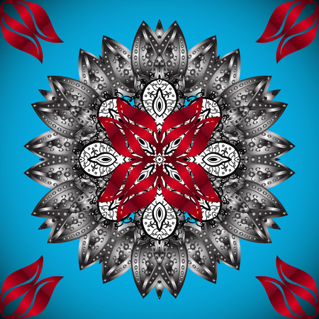 Colored mandalas element. Vector illustration. Blue, gray and red colors.のイラスト素材