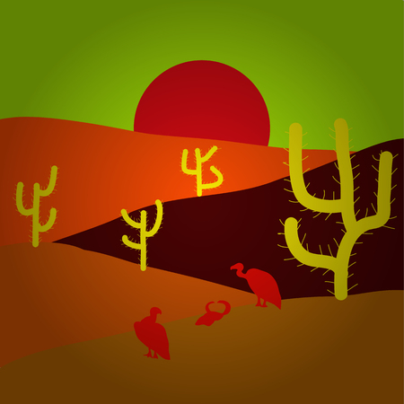 Perfect for fabric, textile. Vector background on orange, green and brown. Cute cactus and hand drawn textures.のイラスト素材