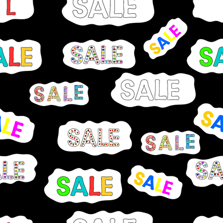 Hand drawn fashion pictures with speech design in black, white and yellow colors. Seamless. Great for wrapping. Vector. Lettering. Giveaway poster, card.のイラスト素材